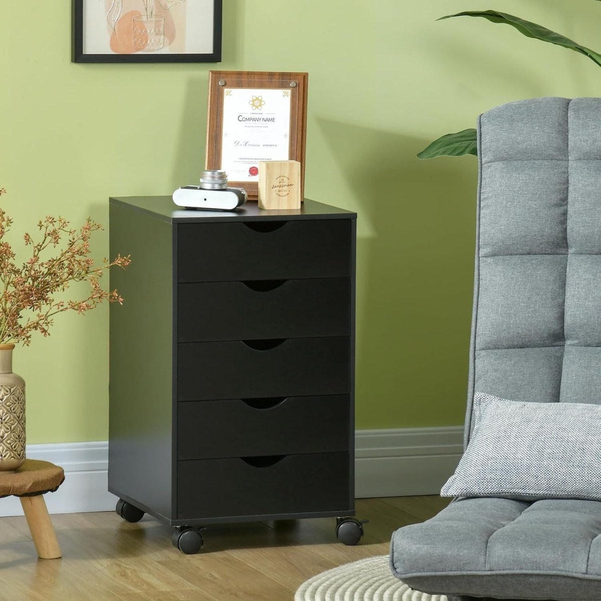 5 Drawer Mobile Filing Cabinet Under Desk Office Storage with Wheels Black - Kwikley