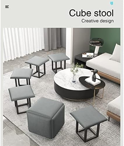5 - in - 1 Cube Ottoman Chair Stackable Faux Leather Foot Stool Swivel Grigio - Kwikley