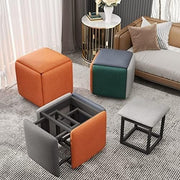 5 - in - 1 Cube Ottoman Chair Stackable Faux Leather Foot Stool Swivel Grigio - Kwikley