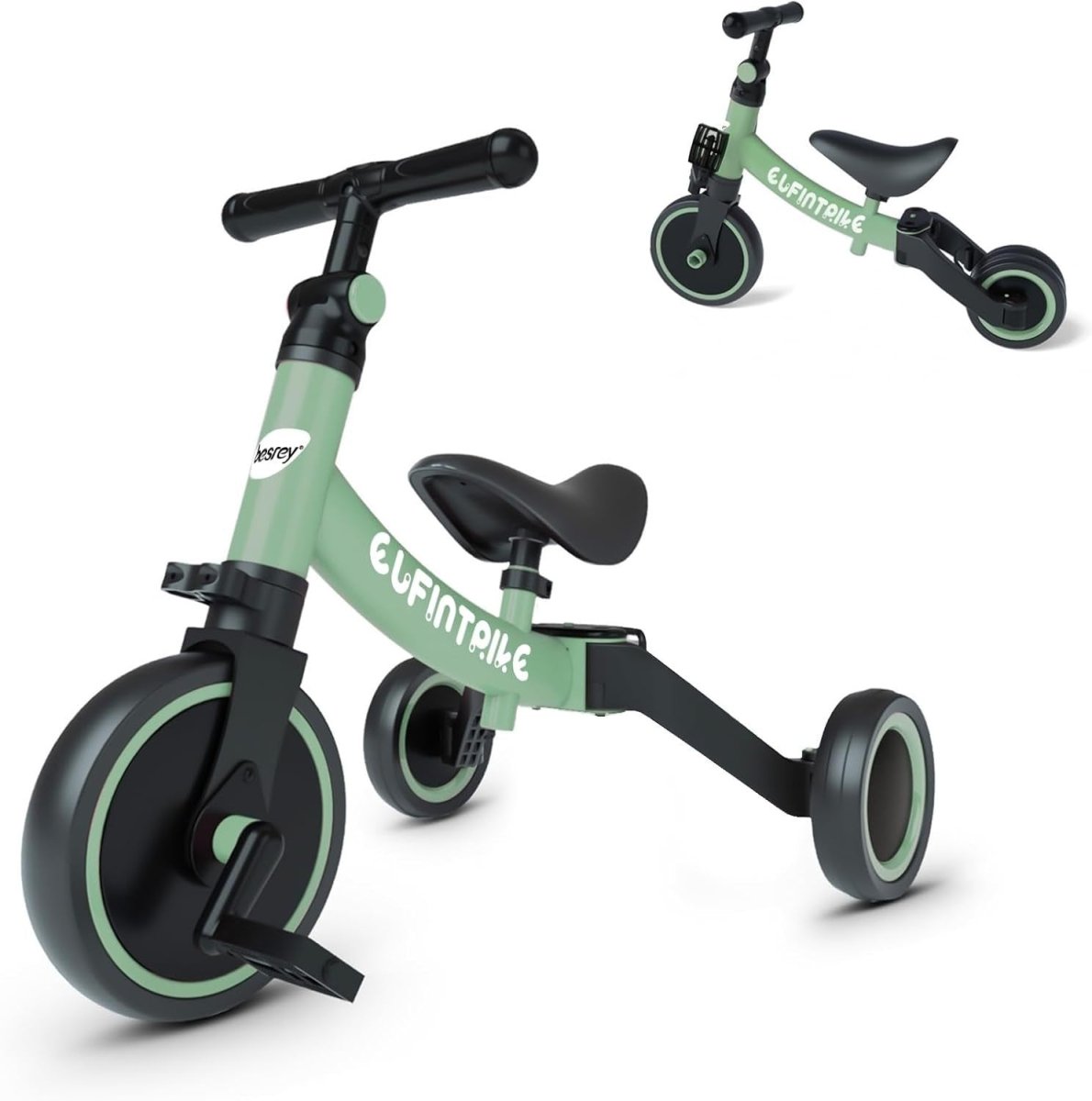 5 In 1 Toddler Tricycle Balance Bike Ride On Toy Removable Pedals Green - Kwikley