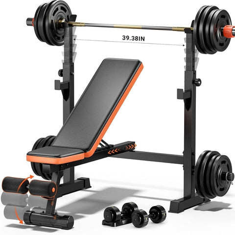 5-in-1 Weight Bench With Squat Rack 770lb Adjustable Home Gym