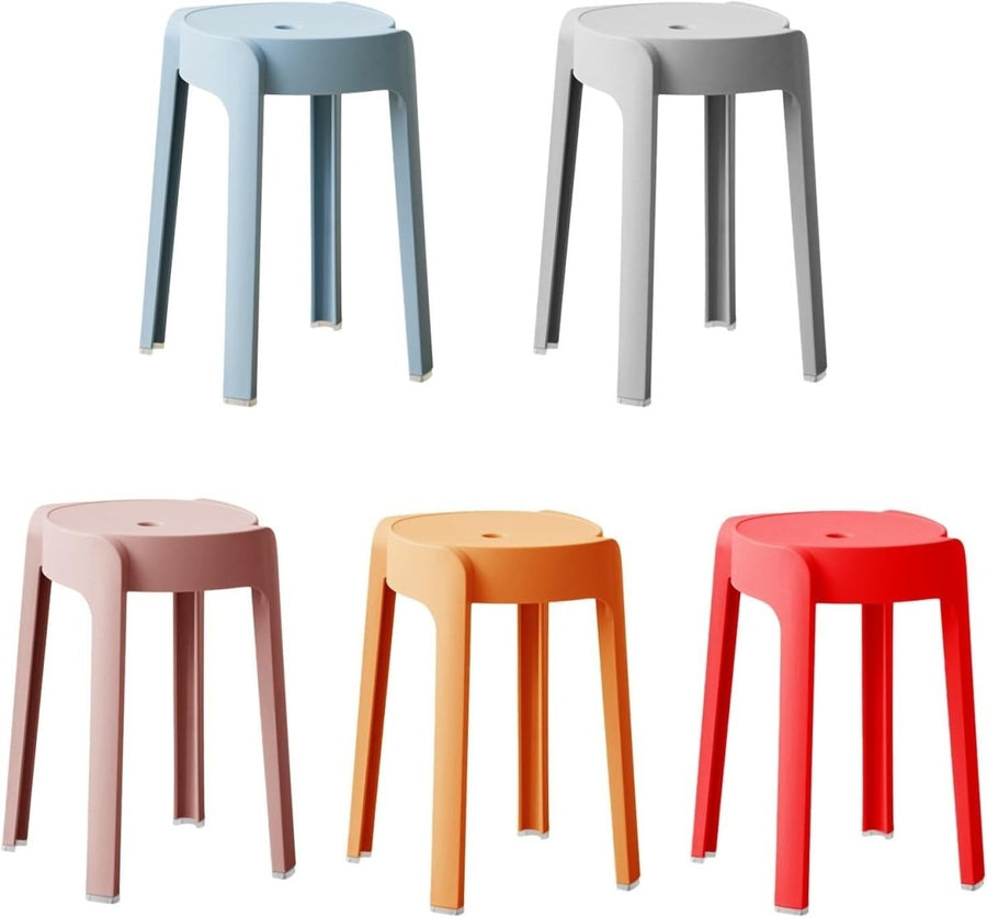 5 Pack Stackable Plastic Bar Stools Round Backless Kitchen Stacking Seats - Kwikley