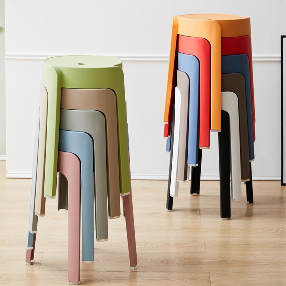5 Pack Stackable Plastic Bar Stools Round Backless Kitchen Stacking Seats - Kwikley