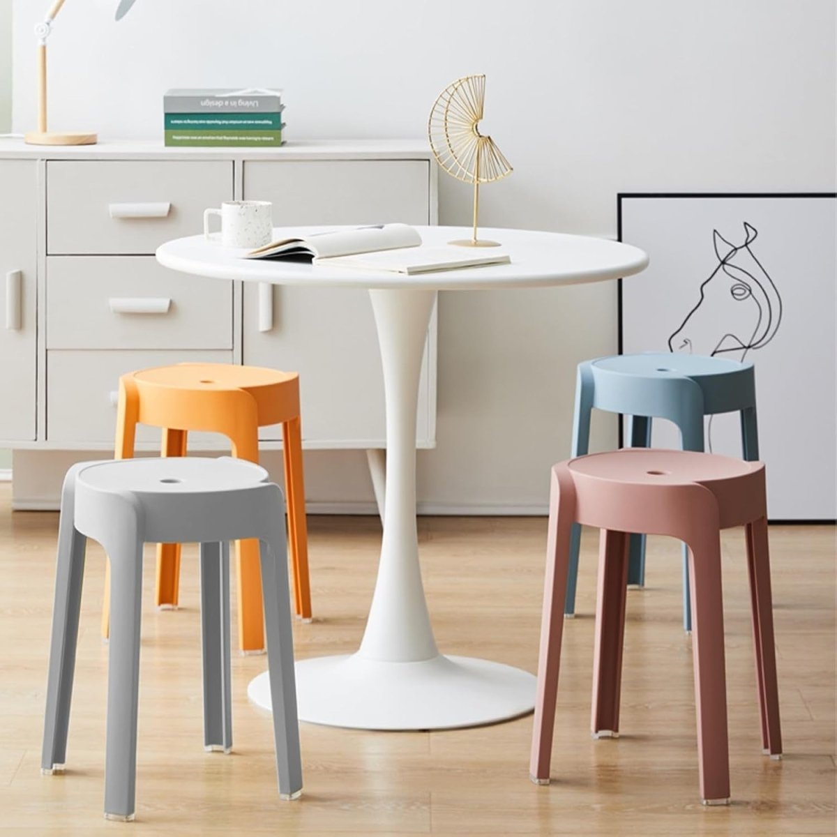 5 Pack Stackable Plastic Bar Stools Round Backless Kitchen Stacking Seats - Kwikley