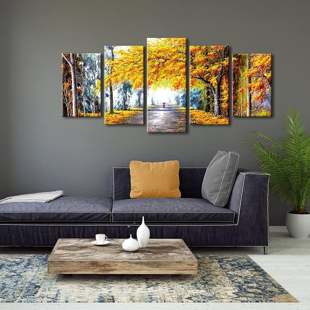 5 - Piece Autumn Landscape Canvas Wall Art Modern Abstract Decor - Kwikley