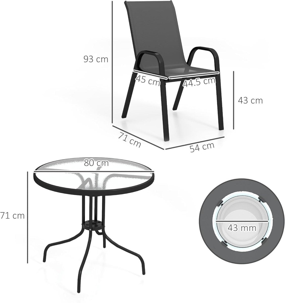 5 Piece Garden Dining Set Outdoor Table & Chairs with Parasol Hole - Kwikley
