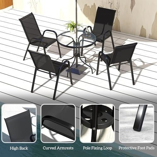 5 Piece Garden Dining Set Outdoor Table & Chairs with Parasol Hole - Kwikley