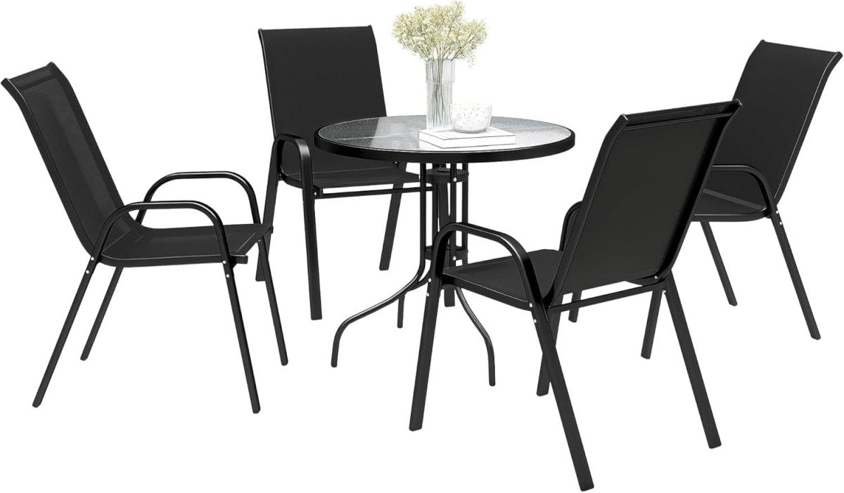 5 Piece Garden Dining Set Outdoor Table & Chairs with Parasol Hole - Kwikley
