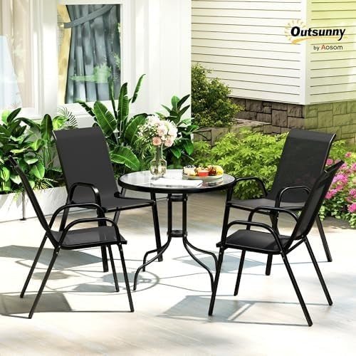 5 Piece Garden Dining Set Outdoor Table & Chairs with Parasol Hole - Kwikley