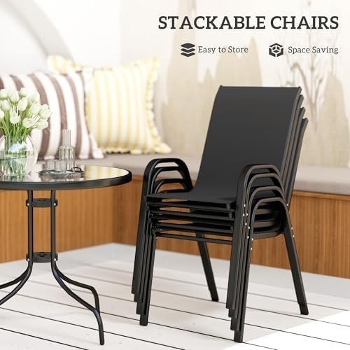 5 Piece Garden Dining Set Outdoor Table & Chairs with Parasol Hole - Kwikley