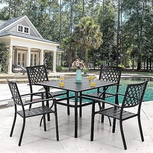 5 Piece Metal Patio Dining Set Outdoor Bistro Table & 4 Stackable Chairs - Kwikley