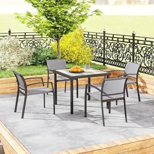 5 - Piece Outdoor Garden Dining Set Stackable Armchairs Grey Table - Kwikley