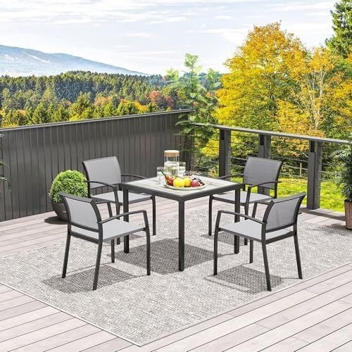 5 - Piece Outdoor Garden Dining Set Stackable Armchairs Grey Table - Kwikley