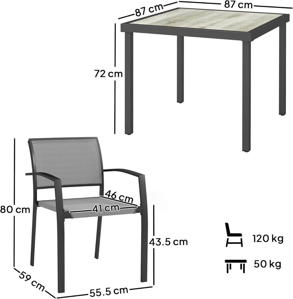 5 - Piece Outdoor Garden Dining Set Stackable Armchairs Grey Table - Kwikley