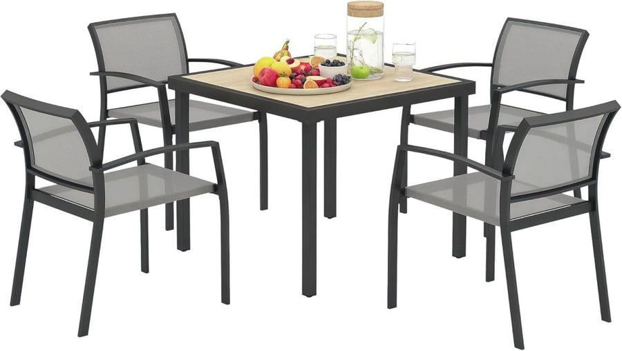5 - Piece Outdoor Garden Dining Set Stackable Armchairs Grey Table - Kwikley