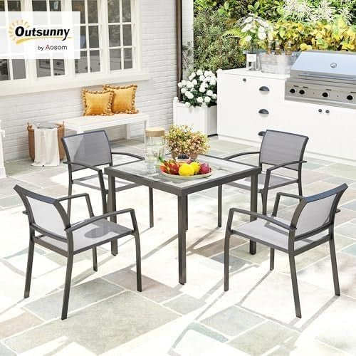 5 - Piece Outdoor Garden Dining Set Stackable Armchairs Grey Table - Kwikley