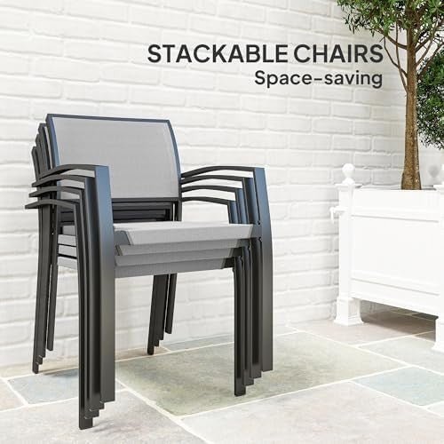 5 - Piece Outdoor Garden Dining Set Stackable Armchairs Grey Table - Kwikley