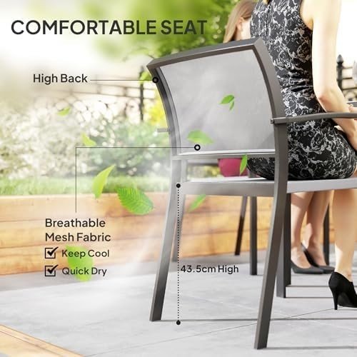 5 - Piece Outdoor Garden Dining Set Stackable Armchairs Grey Table - Kwikley