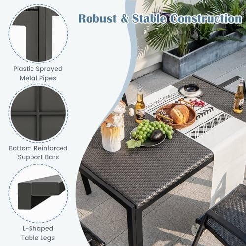 5 - Piece Patio Rattan Dining Set Outdoor Garden Table & Stackable Chairs - Kwikley