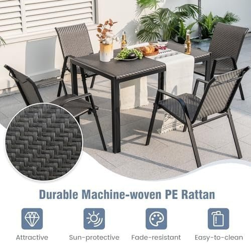 5 - Piece Patio Rattan Dining Set Outdoor Garden Table & Stackable Chairs - Kwikley