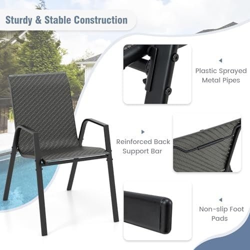 5 - Piece Patio Rattan Dining Set Outdoor Garden Table & Stackable Chairs - Kwikley