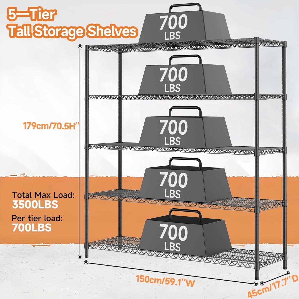 5 Shelf Heavy Duty Storage Rack 150x45x178cm Adjustable - Kwikley