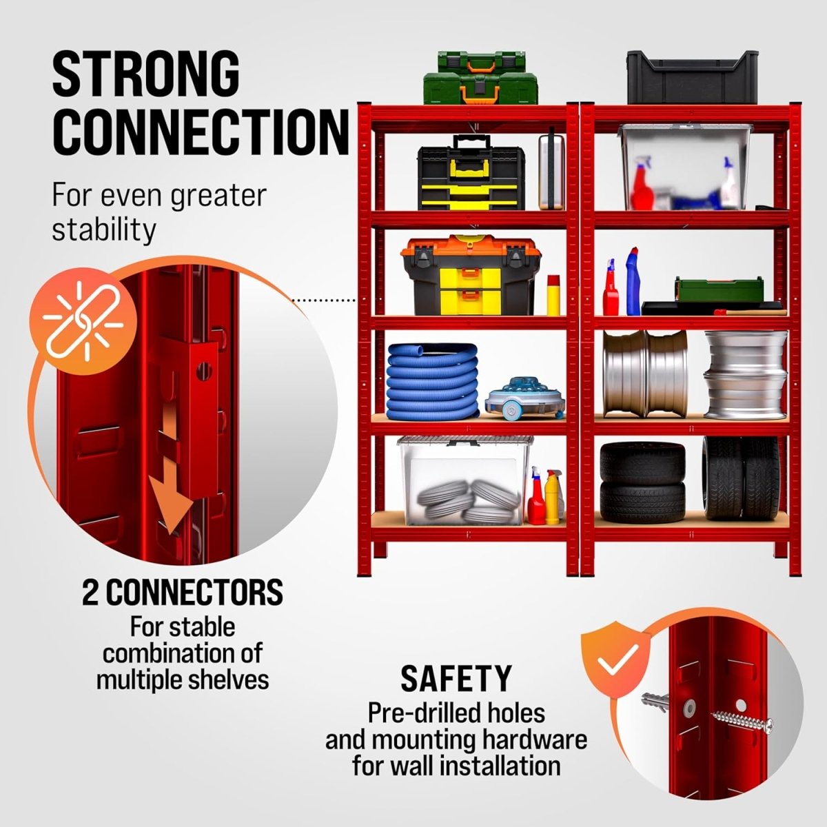 5 Tier Garage Shelving Unit 180x90x40cm Heavy Duty Metal Rack - Kwikley