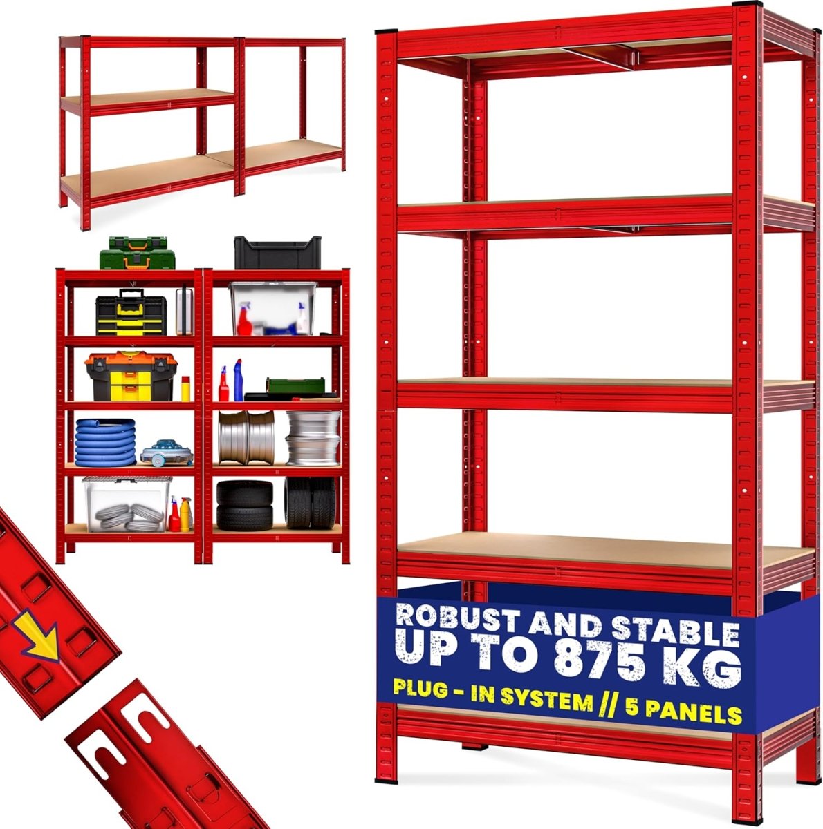 5 Tier Garage Shelving Unit 180x90x40cm Heavy Duty Metal Rack - Kwikley