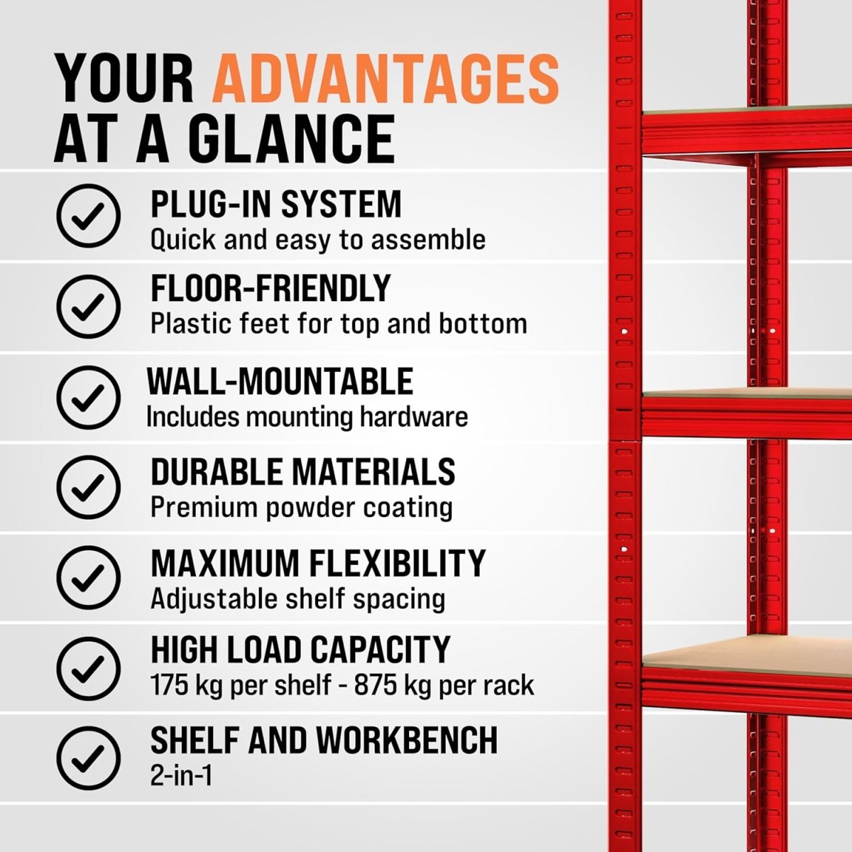 5 Tier Garage Shelving Unit 180x90x40cm Heavy Duty Metal Rack - Kwikley