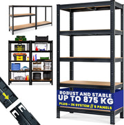 5 Tier Garage Shelving Unit 180x90x40cm Heavy Duty Metal Rack Black - Kwikley