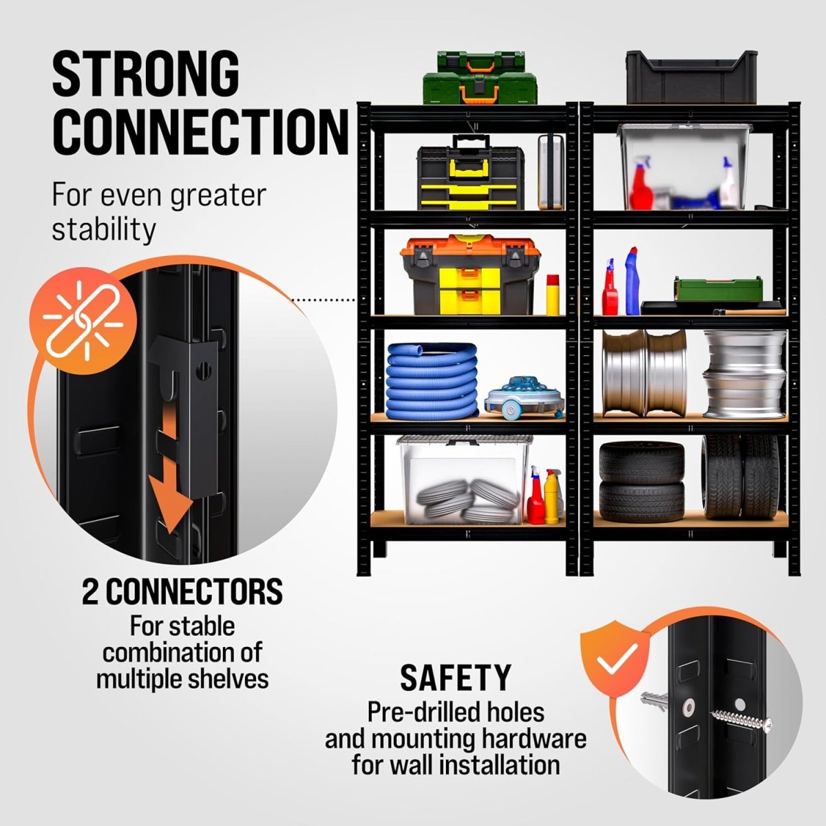 5 Tier Garage Shelving Unit 180x90x40cm Heavy Duty Metal Rack Black - Kwikley