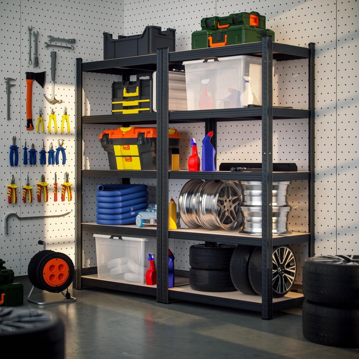 5 Tier Garage Shelving Unit 180x90x40cm Heavy Duty Metal Rack Black - Kwikley