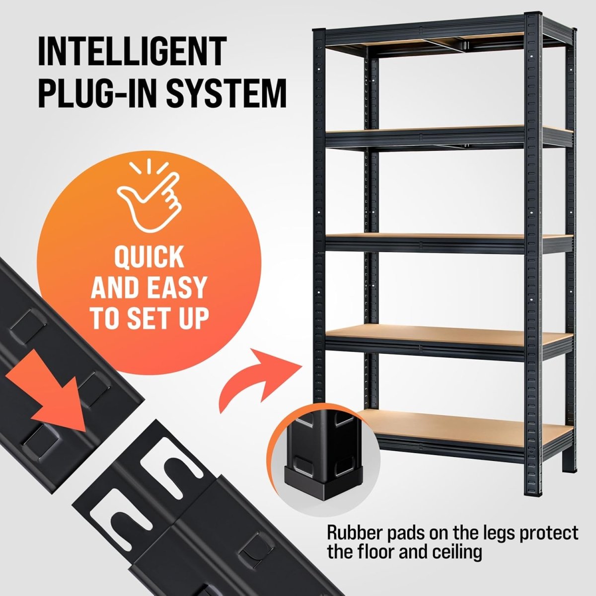 5 Tier Garage Shelving Unit 180x90x40cm Heavy Duty Metal Rack Black - Kwikley
