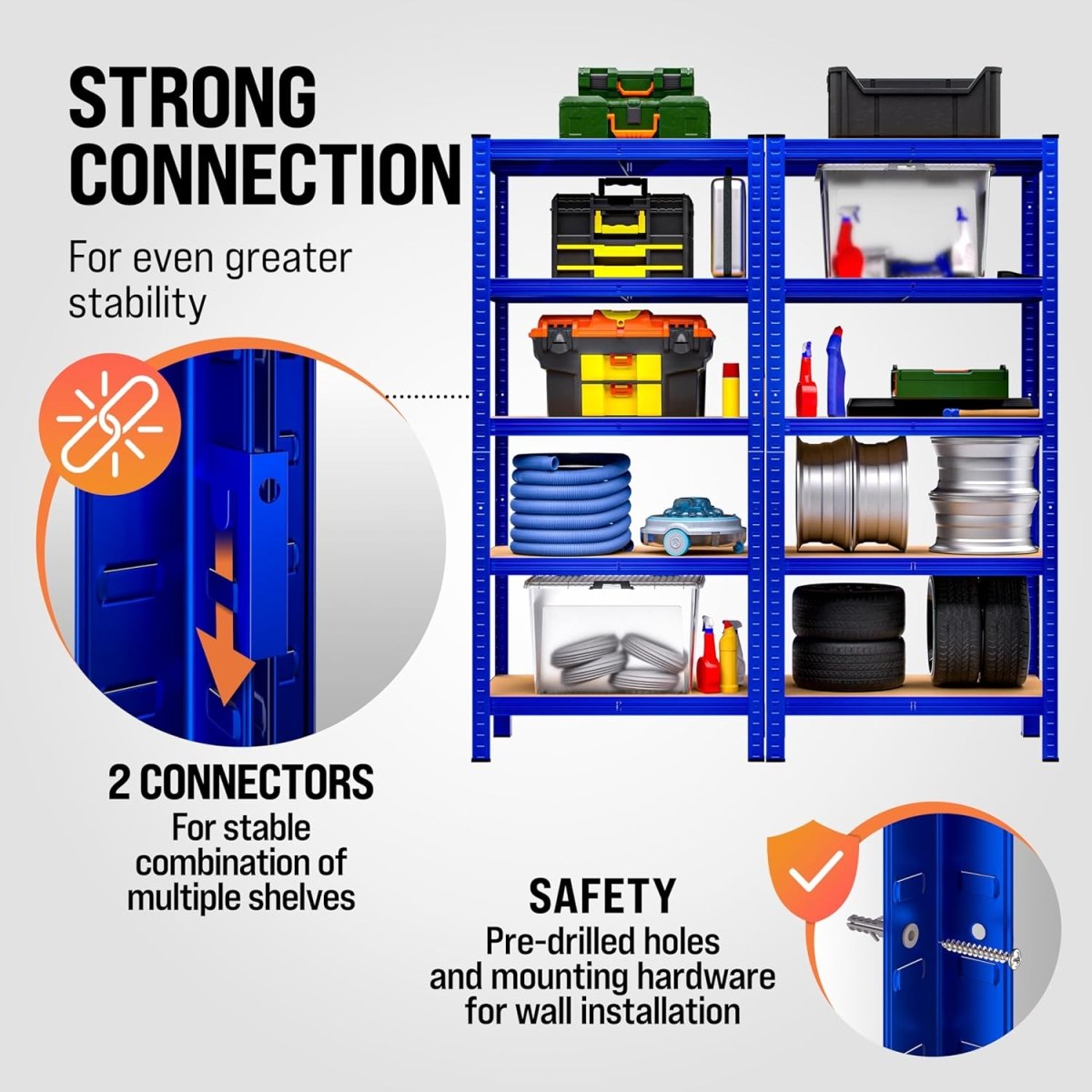5 Tier Garage Shelving Unit 180x90x40cm Heavy Duty Metal Rack Blue - Kwikley