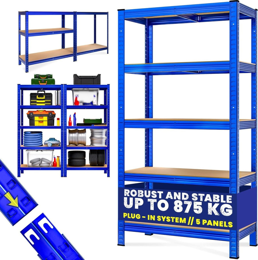 5 Tier Garage Shelving Unit 180x90x40cm Heavy Duty Metal Rack Blue - Kwikley