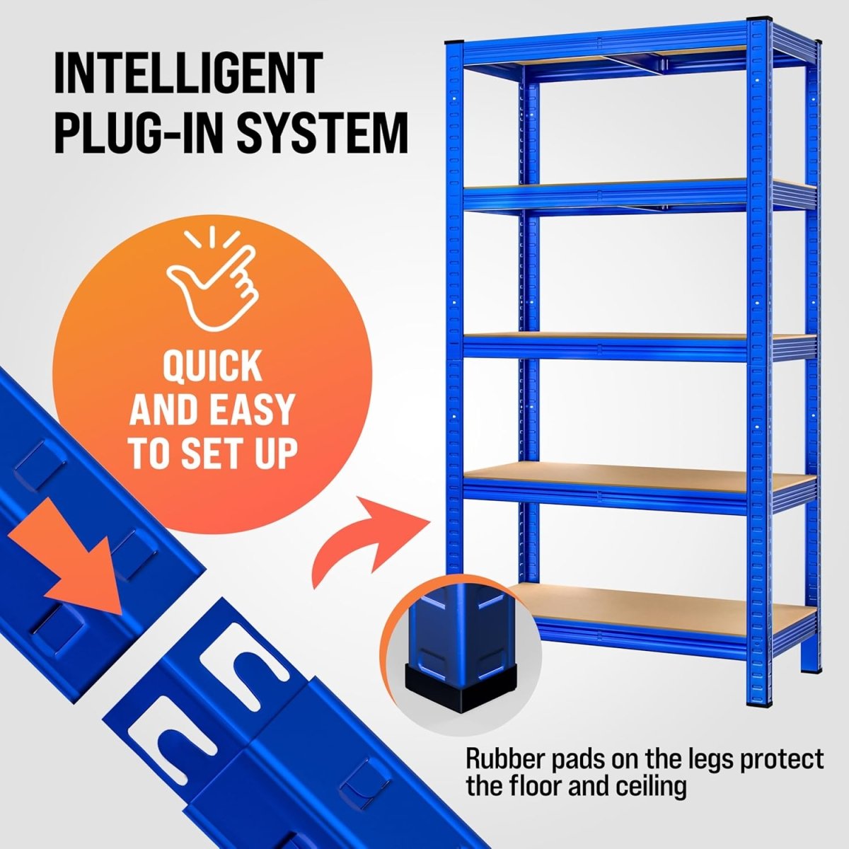 5 Tier Garage Shelving Unit 180x90x40cm Heavy Duty Metal Rack Blue - Kwikley