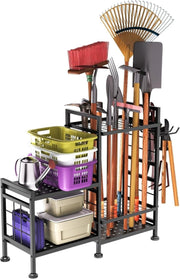 5 - Tier Garden Tool Rack Metal Shed Storage Organizer Heavy Duty Black - Kwikley