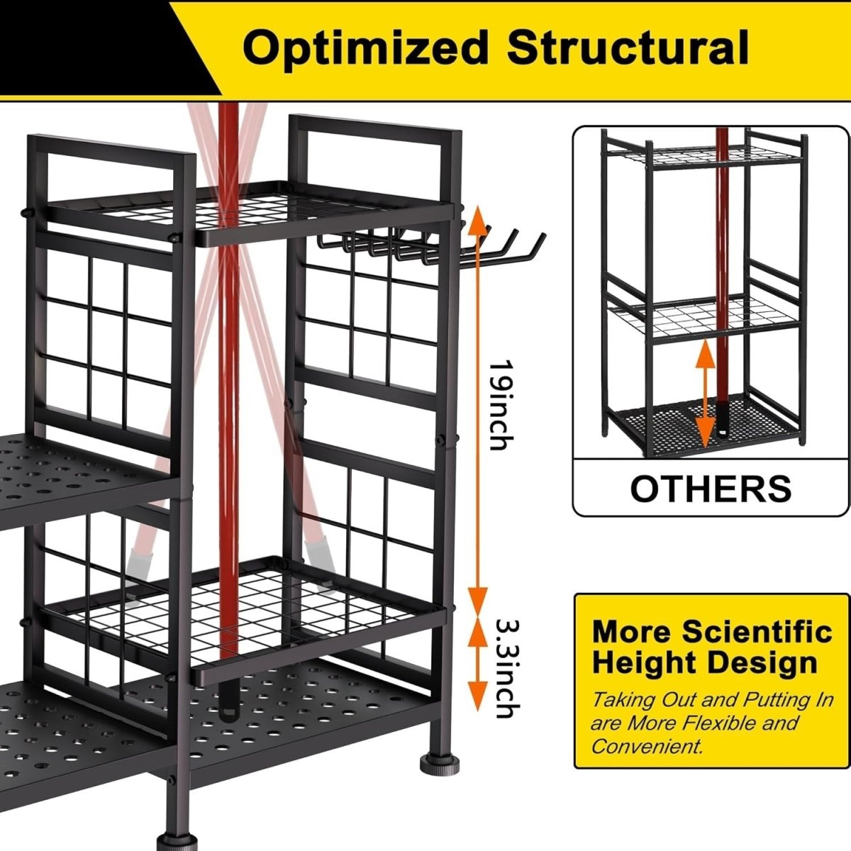 5 - Tier Garden Tool Rack Metal Shed Storage Organizer Heavy Duty Black - Kwikley