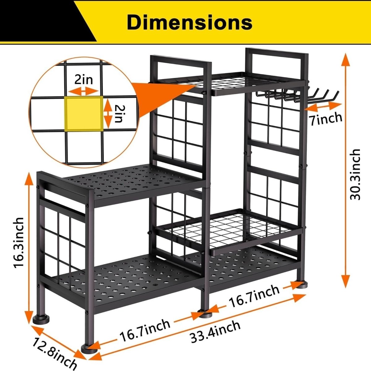 5 - Tier Garden Tool Rack Metal Shed Storage Organizer Heavy Duty Black - Kwikley
