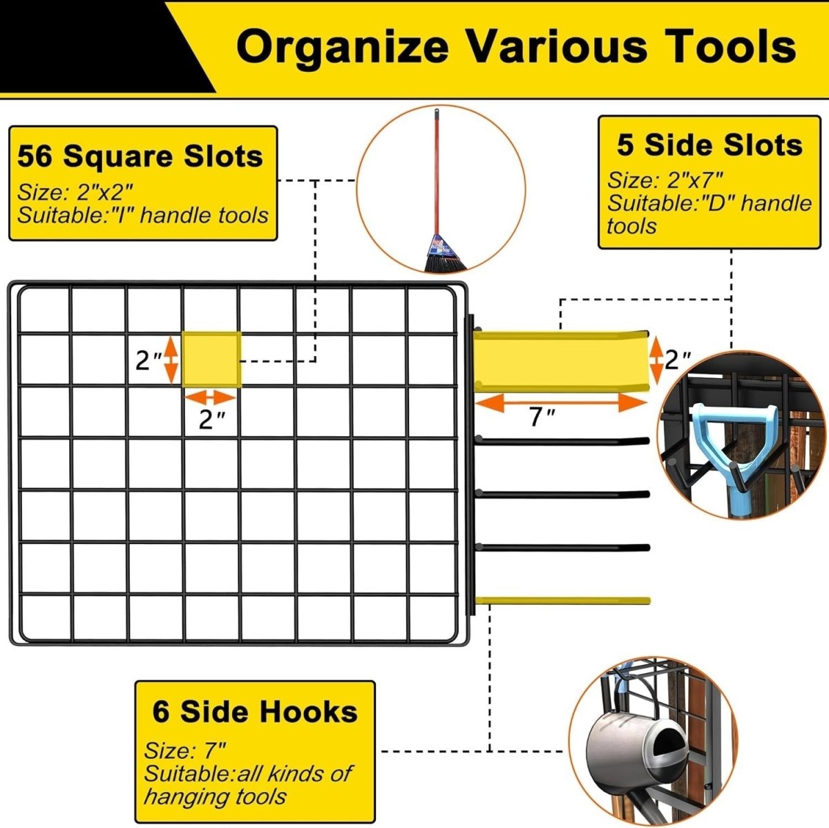 5 - Tier Garden Tool Rack Metal Shed Storage Organizer Heavy Duty Black - Kwikley