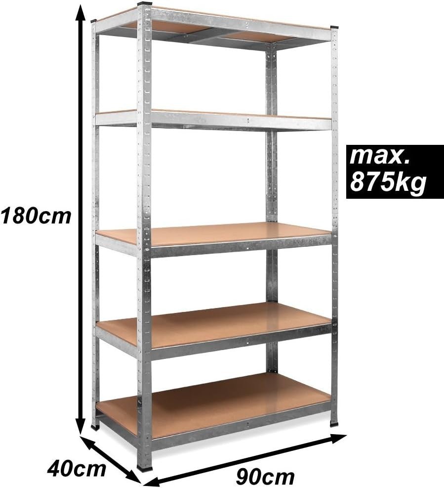 5 - Tier Heavy Duty Garage Shelf 180x90x40cm Adjustable Galvanised Metal - Kwikley