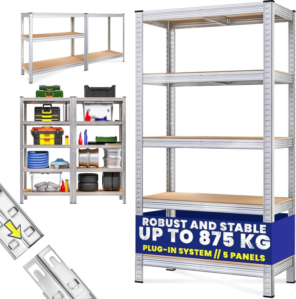 5 - Tier Heavy Duty Garage Shelf 180x90x40cm Expandable Rust - Proof Metal - Kwikley