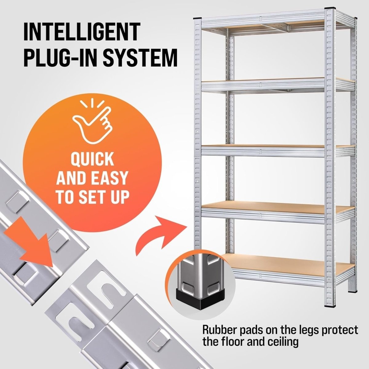 5 - Tier Heavy Duty Garage Shelf 180x90x40cm Expandable Rust - Proof Metal - Kwikley