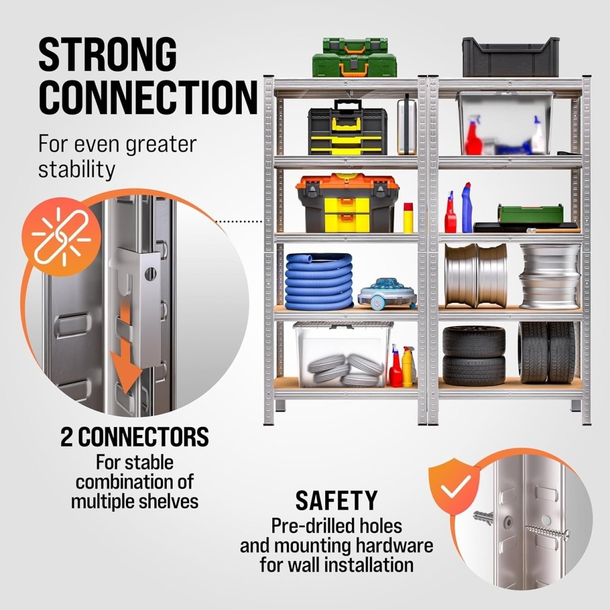 5 - Tier Heavy Duty Garage Shelf 180x90x40cm Expandable Rust - Proof Metal - Kwikley