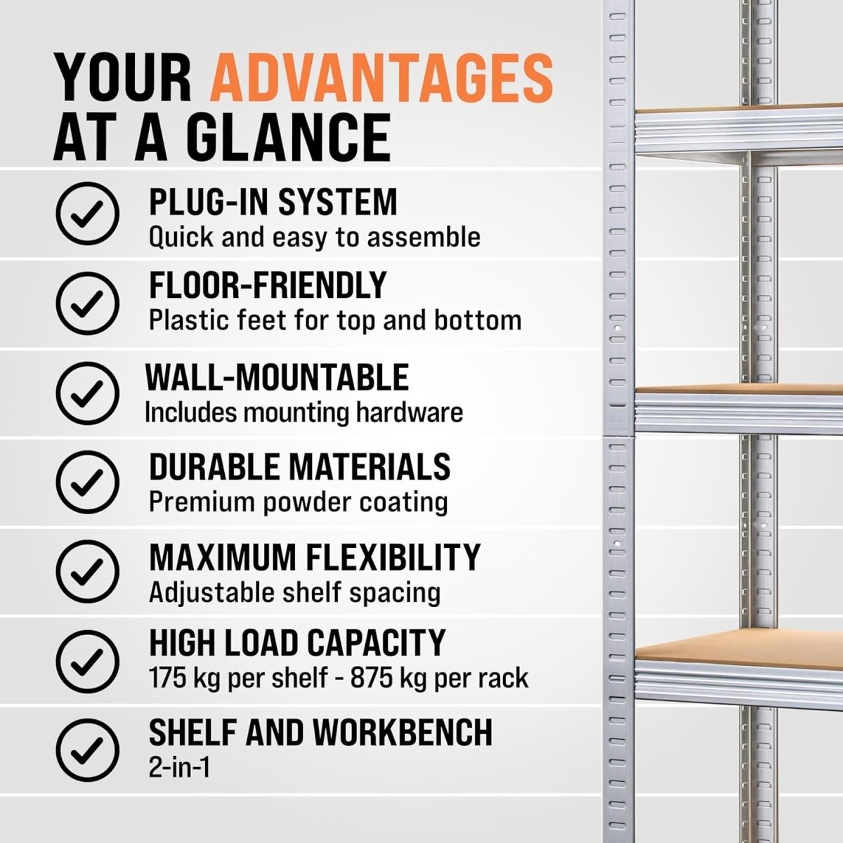 5 - Tier Heavy Duty Garage Shelf 180x90x40cm Expandable Rust - Proof Metal - Kwikley