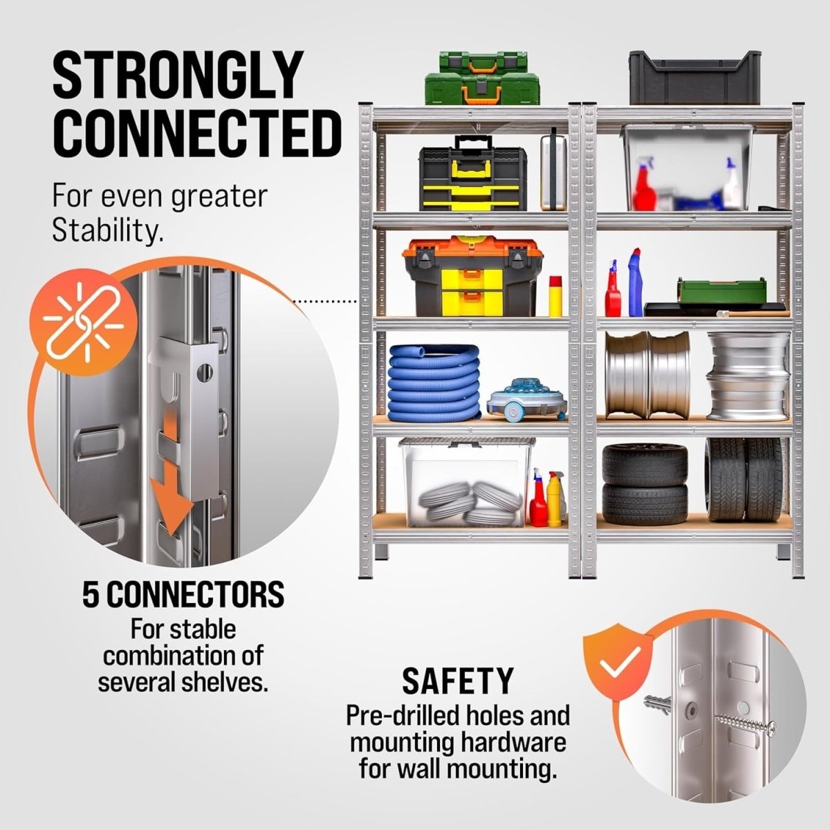 5 - Tier Heavy Duty Garage Shelf 180x90x40cm Galvanised Steel Adjustable - Kwikley