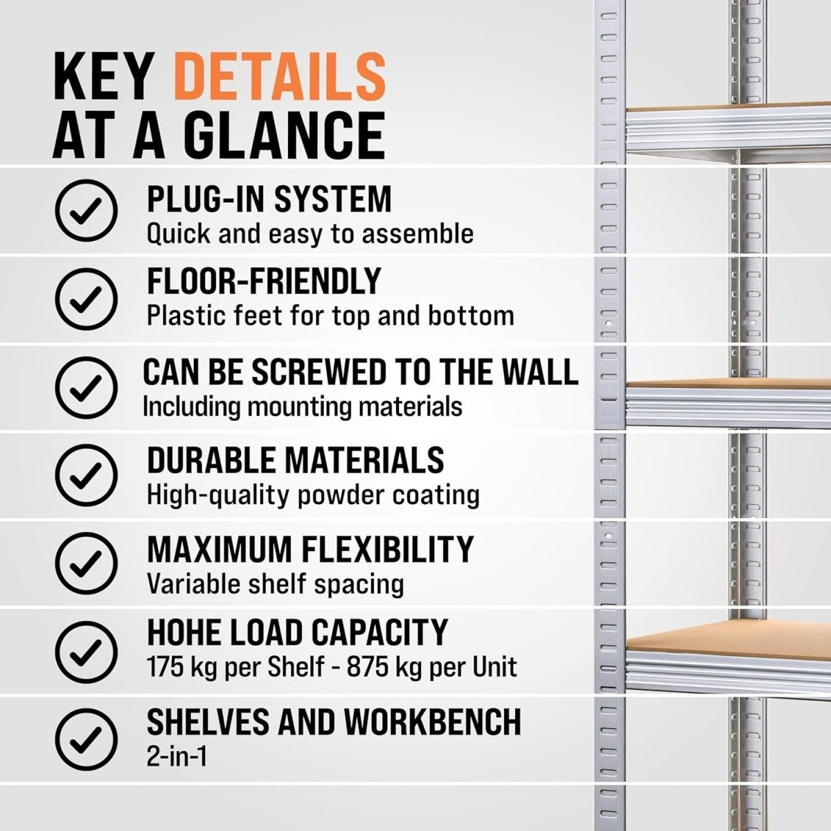 5 - Tier Heavy Duty Garage Shelf 180x90x40cm Galvanised Steel Adjustable - Kwikley