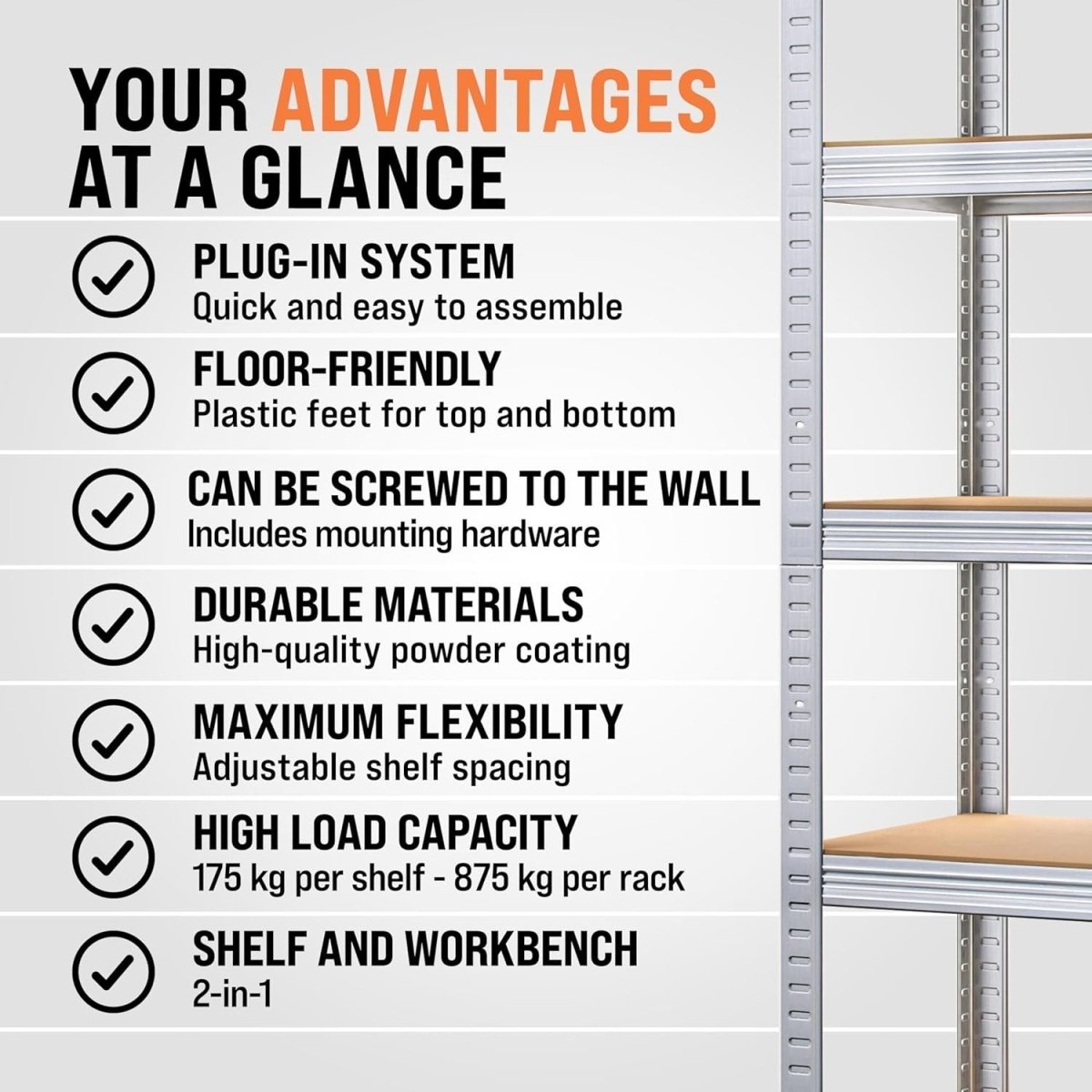5 - Tier Heavy Duty Garage Shelf 180x90x40cm Galvanised Steel Industrial - Kwikley