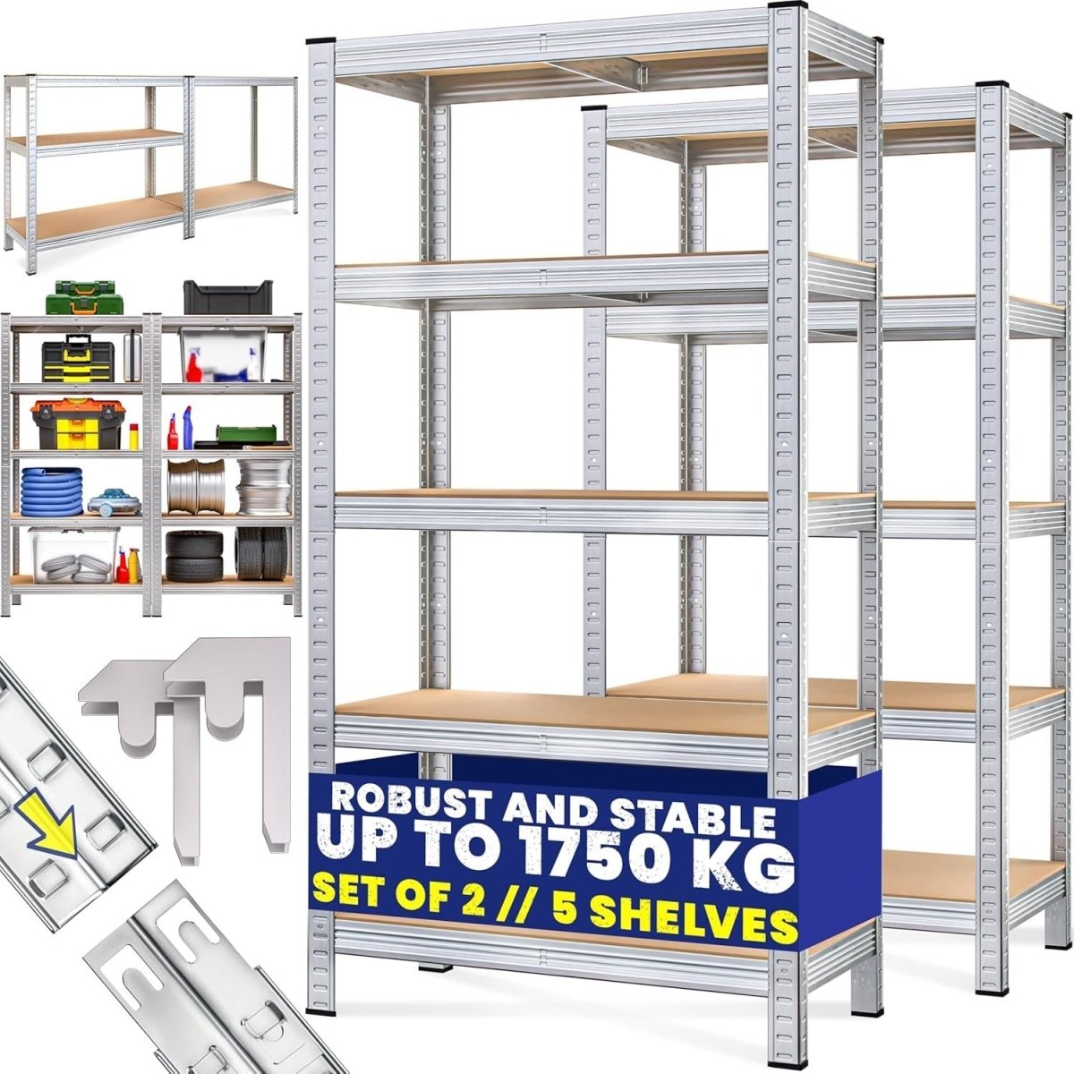 5 - Tier Heavy Duty Garage Shelf 180x90x40cm Galvanised Steel Industrial - Kwikley