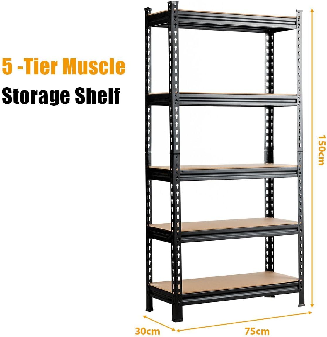 5 Tier Heavy Duty Storage Rack Steel Shelving 75x30x150cm - Kwikley